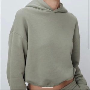 Sage medium Zara cropped hoodie